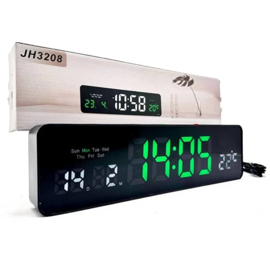 RELOJ DIGITAL PARED LUZ LED VERDE CALENDARIO ALARMA