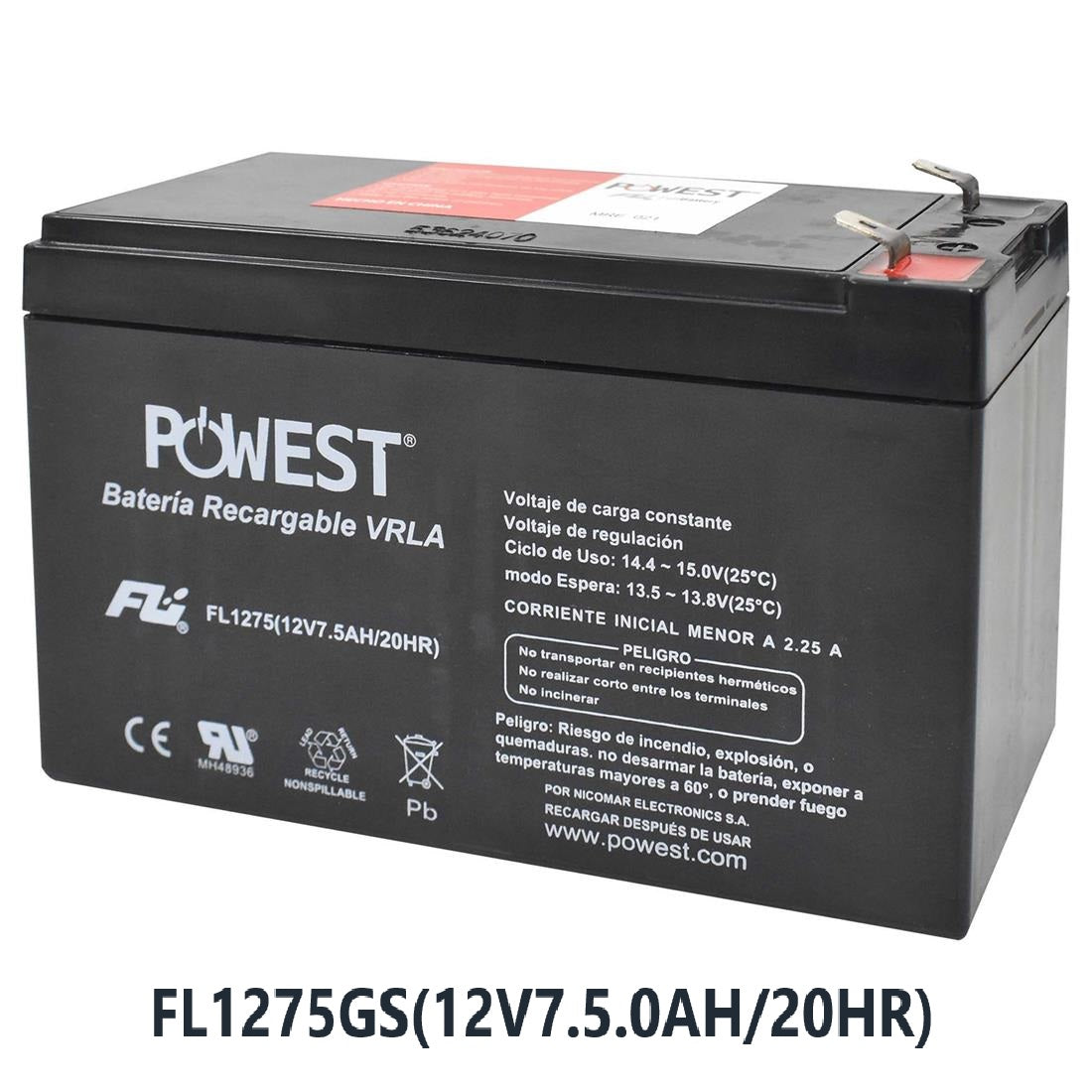 BATERIA SELLADA 12V-7.5A FL1275GS POWEST
