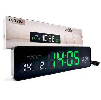 RELOJ DIGITAL PARED LUZ LED VERDE CALENDARIO ALARMA