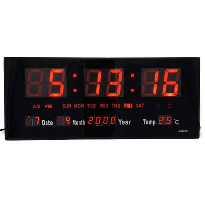 RELOJ DIGITAL PARED LUZ LED ROJA CALENDARIO ALARMA USB 36 X X 15CM JH3615