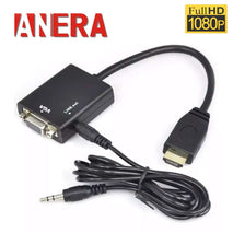 CABLE ADAPTADOR CONVERTIDOR DE HDMI MACHO A VGA HEMBRA FULL HD 1080P ANERA AE-VCHD03-2