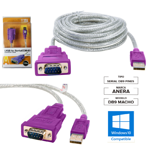 CABLE ADAPTADOR CONVERTIDOR DE USB MACHO A SERIAL DB-9 MACHO ANERA AE ...